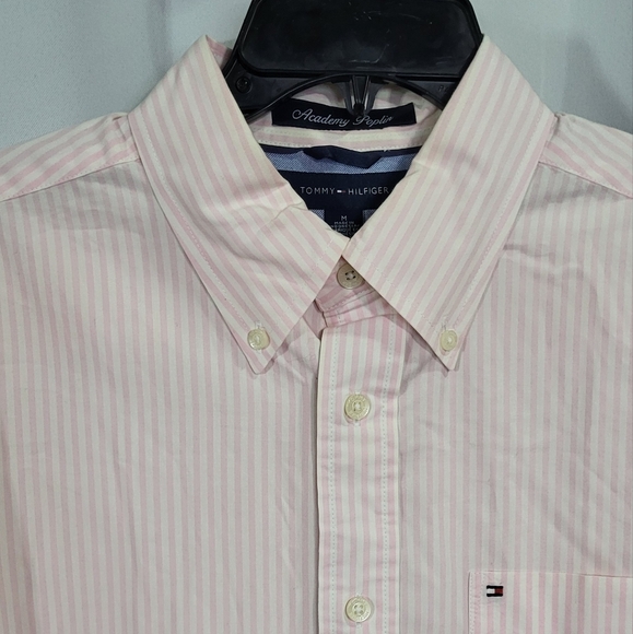 Tommy Hilfiger Men's Pink Striped Academy Poplin Casual Button Down Shirt Med - Picture 5 of 10